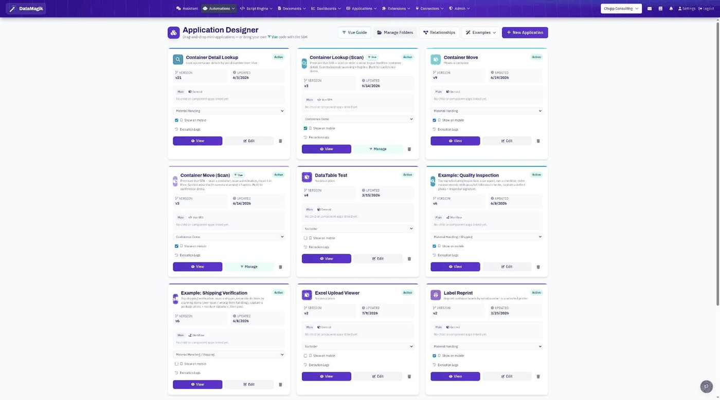 The Application Designer app list