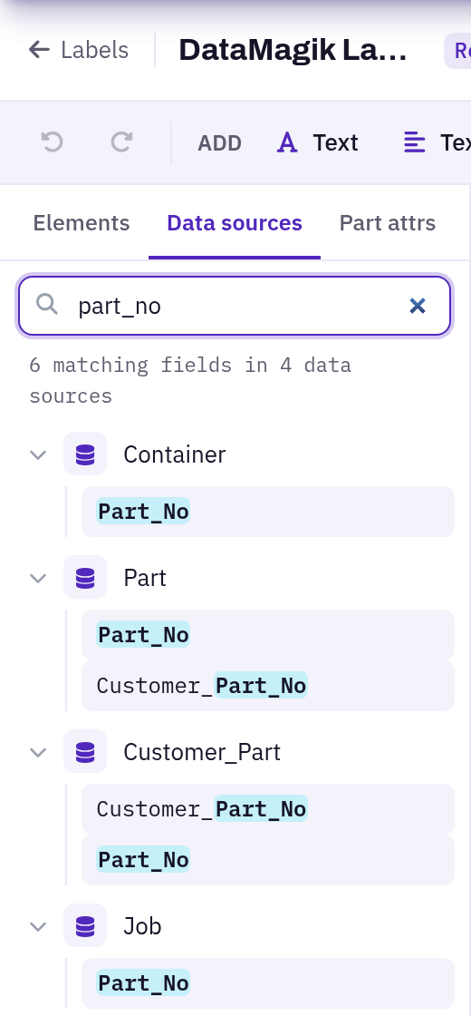 Searching every Plex label data source for a field
