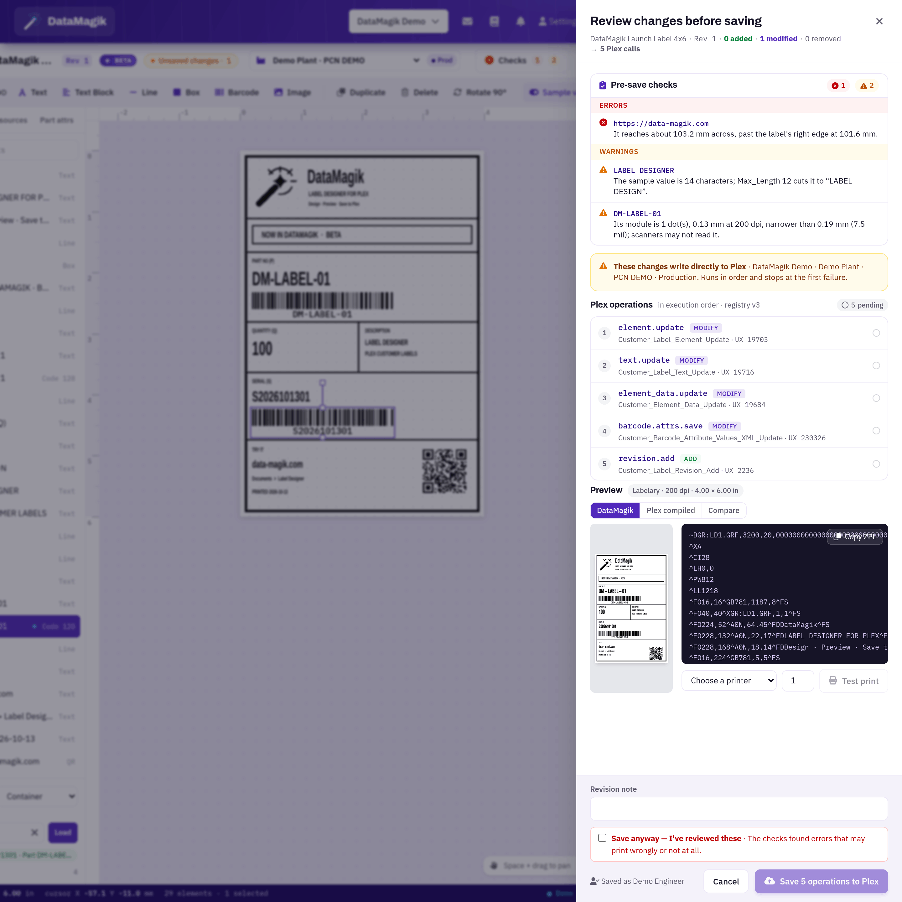 The Save to Plex review showing checks and ordered Plex operations