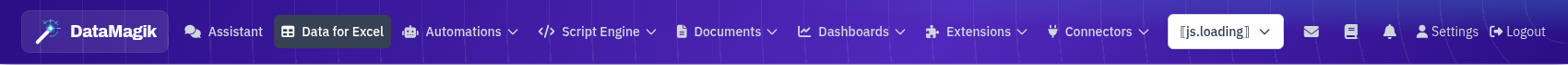 Data for Excel in the navigation