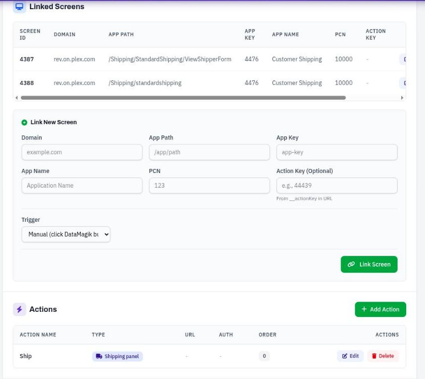 An automation that binds the shipping panel to the Plex shipper form.