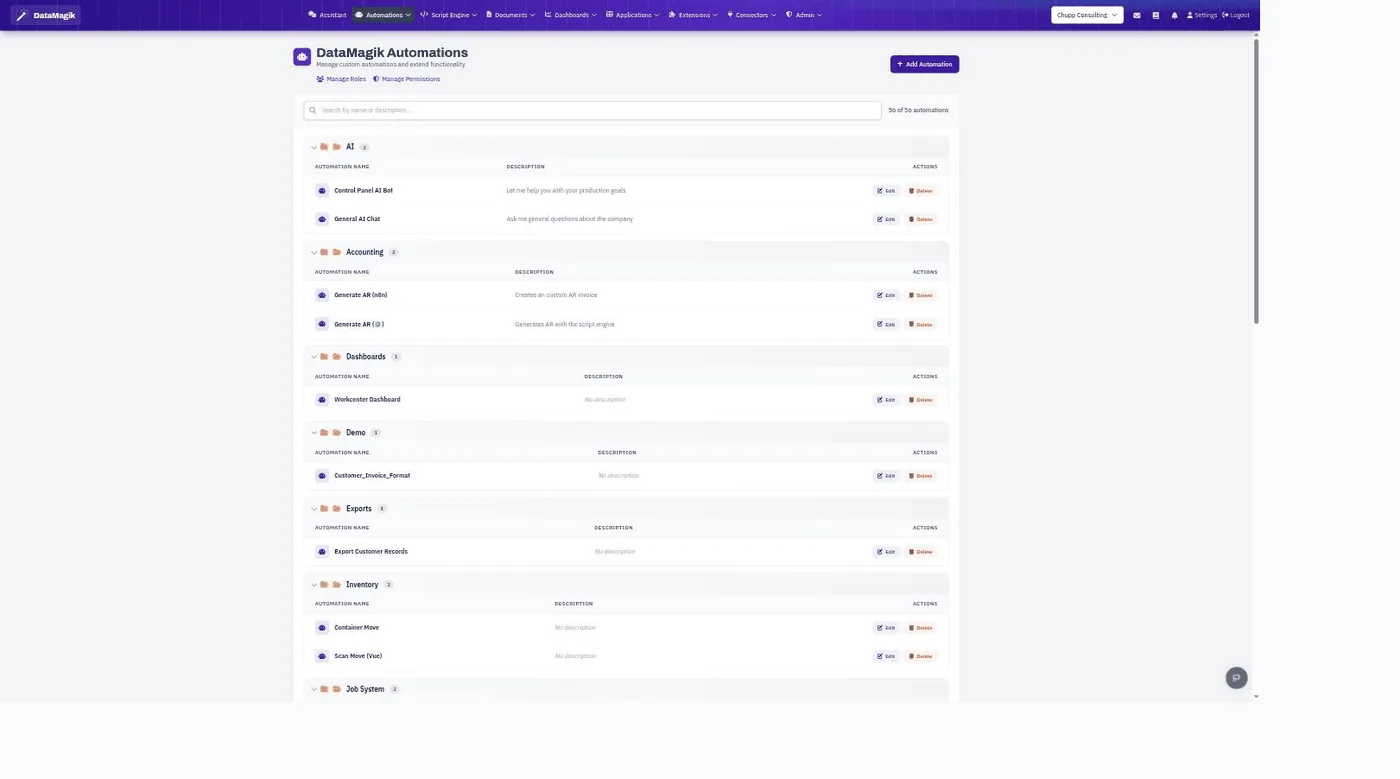 The automation manager listing configured automations